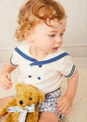 Limited Edition Merrythought & Pepa Teddy Bear With Regency Striped Bow in Blue (S-L)