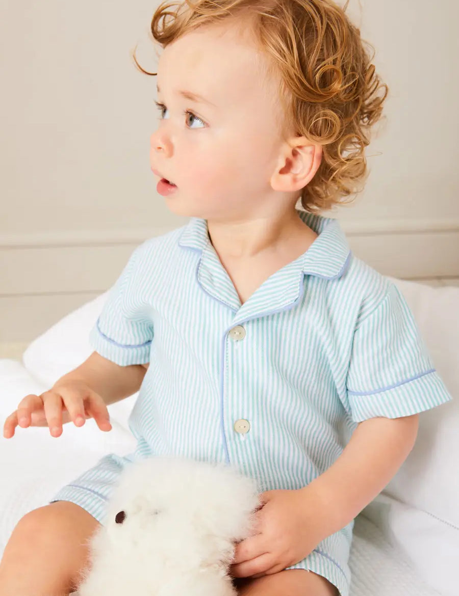 Rochester Striped All-In-One Pyjamas in Green (9mths-2yrs) ALL-IN-ONES from Pepa London