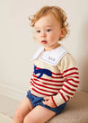 Whale Intarsia Striped Jumper in Red (6mths-6yrs) KNITWEAR from Pepa London