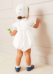 Scallop Collar Hand Smocked Short Sleeve Romper in White (6mths-2yrs) Rompers  from Pepa London