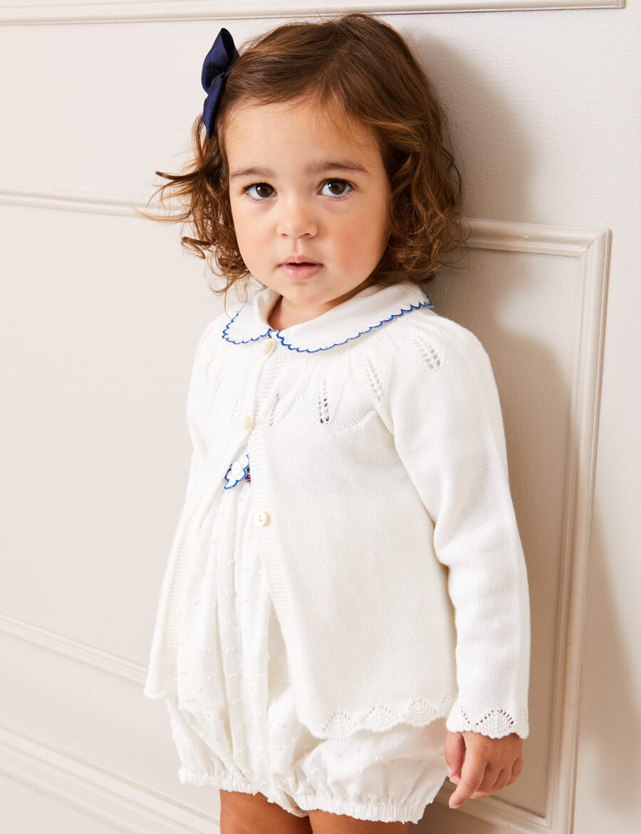 Openwork Detail Light Cardigan in White (6mths-10yrs) Knitwear  from Pepa London