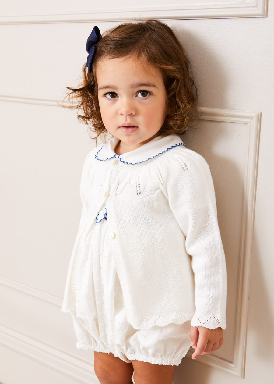Openwork Detail Light Cardigan in White (6mths-10yrs) Knitwear  from Pepa London