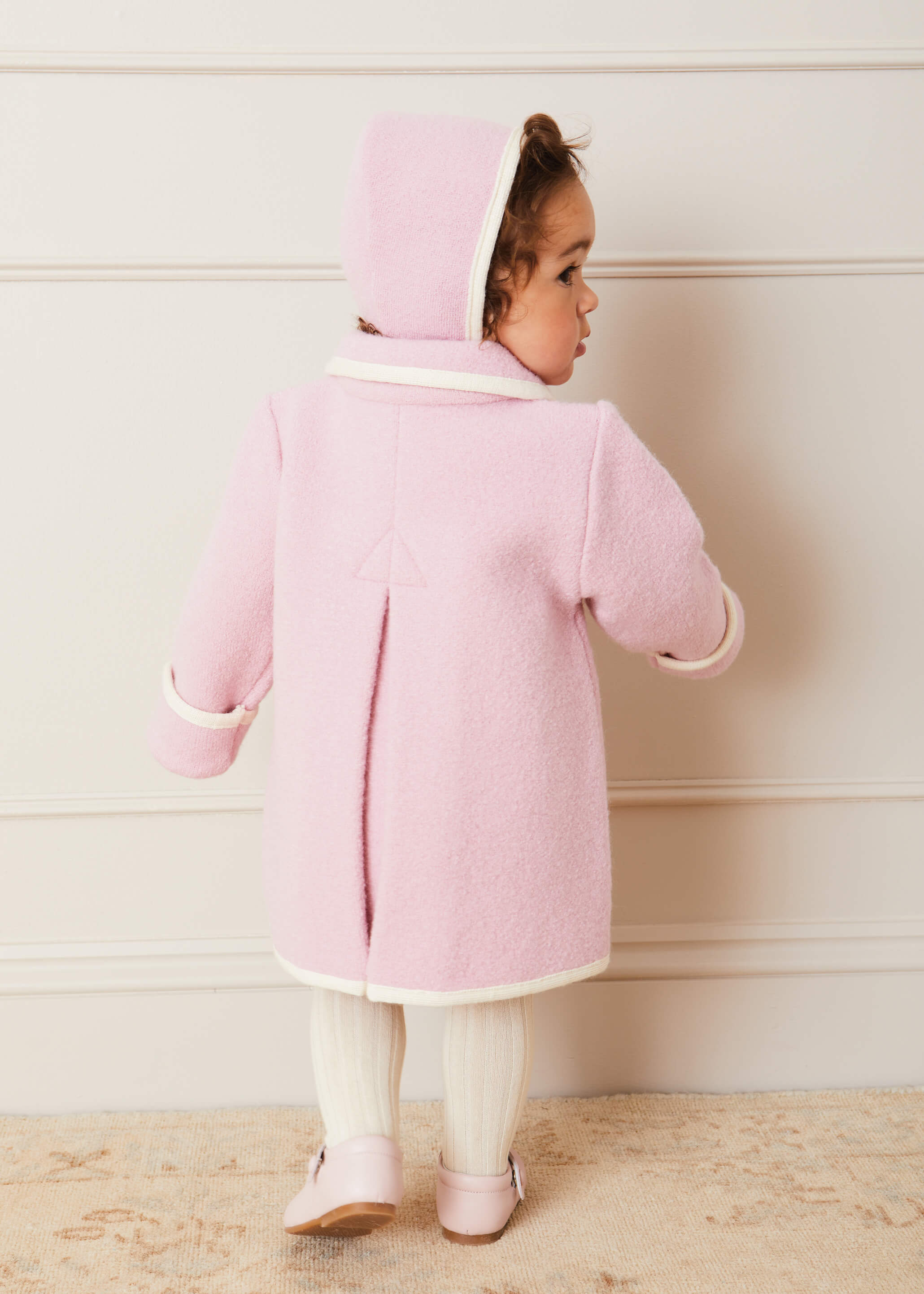 Austrian Double Breasted White Trim Baby Coat in Baby Pink (6mths-4yrs) Coats from Pepa London