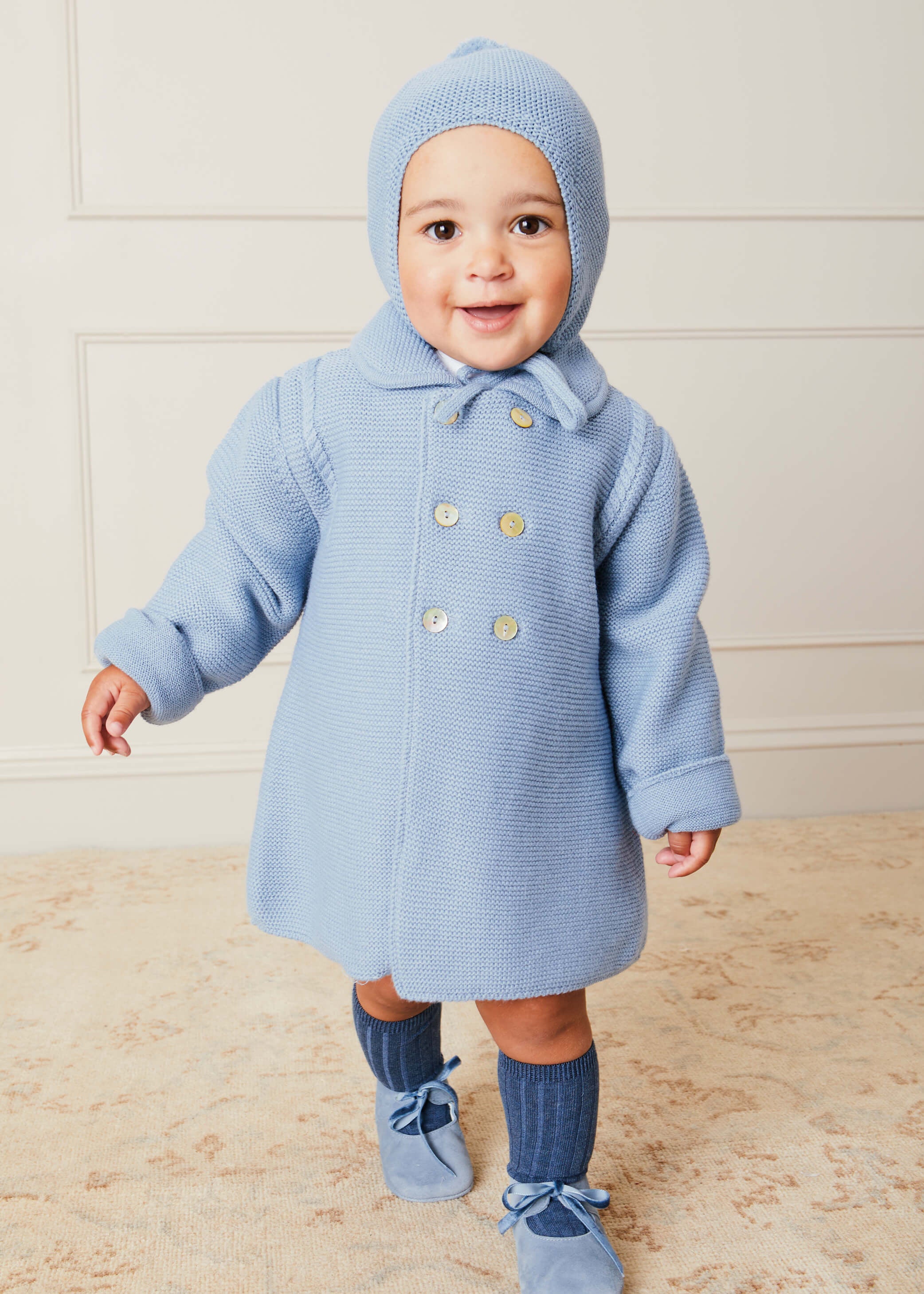 Merino Wool Pom Pom Hat In Blue (S-L) KNITWEAR from Pepa London