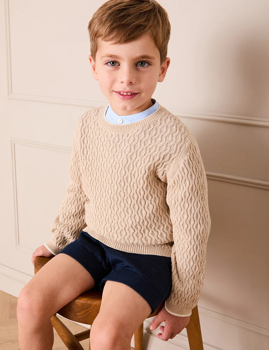 Wave Knit Jumper in Beige (3-10yrs) Knitwear from Pepa London