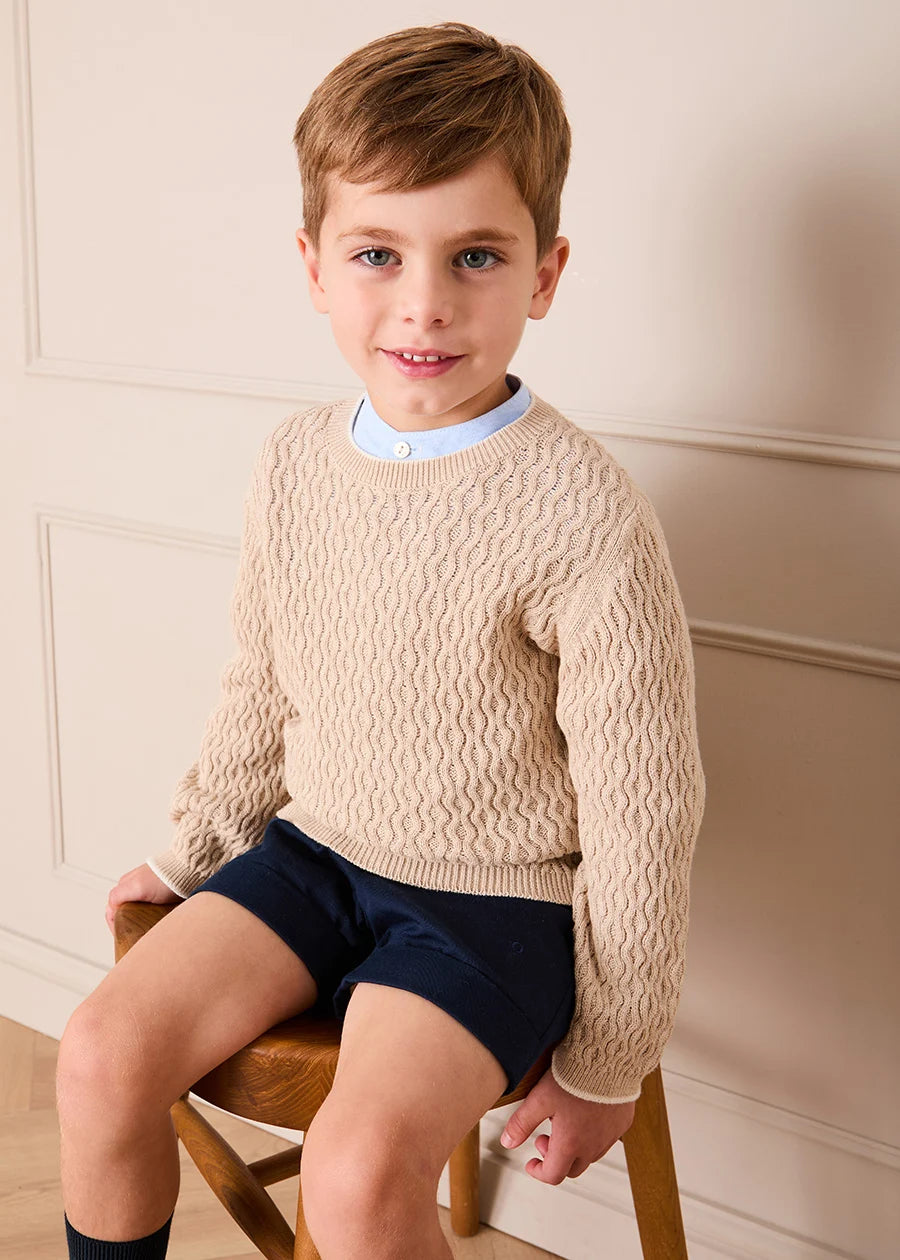 Wave Knit Jumper in Beige (3-10yrs) Knitwear from Pepa London