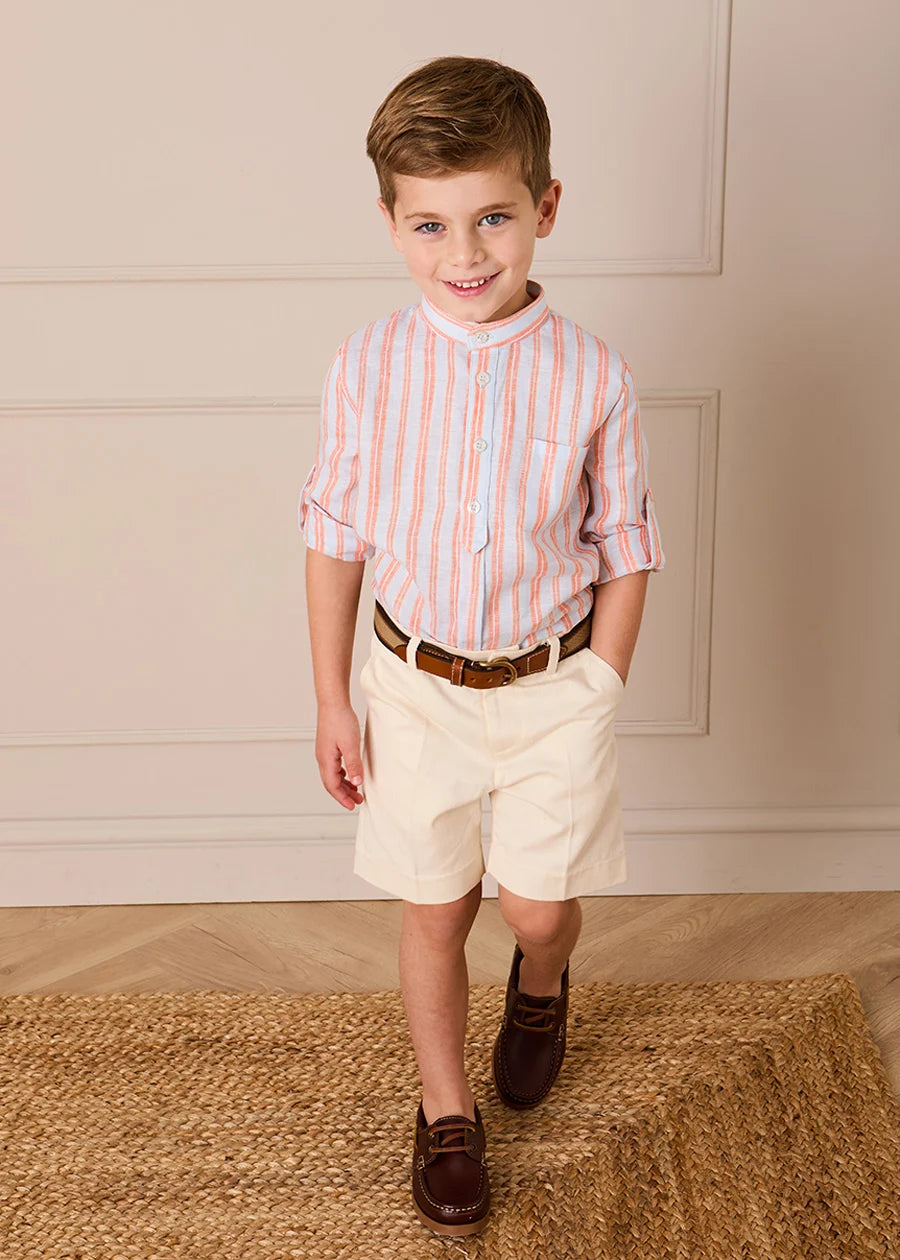 August Stripe Mao Collar Shirt in Orange (18mths- 10yrs) Shirts from Pepa London