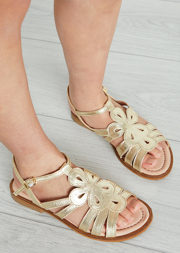 Metallic Strappy Leather Sandals in Gold (24-35EU) Shoes from Pepa London
