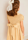 Hand Smocked Peter Pan Collar Short Sleeve Dress in Beige (12mths-10yrs) DRESSES from Pepa London