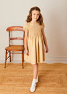 Hand Smocked Peter Pan Collar Short Sleeve Dress in Beige (12mths-10yrs) DRESSES from Pepa London