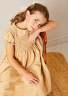 Hand Smocked Peter Pan Collar Short Sleeve Dress in Beige (12mths-10yrs) DRESSES from Pepa London