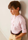 Hertford Striped Mao Collar Long Sleeve Shirt in Coral (12mths-10yrs) SHIRTS from Pepa London