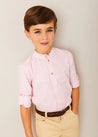 Hertford Striped Mao Collar Long Sleeve Shirt in Coral (12mths-10yrs) from Pepa London