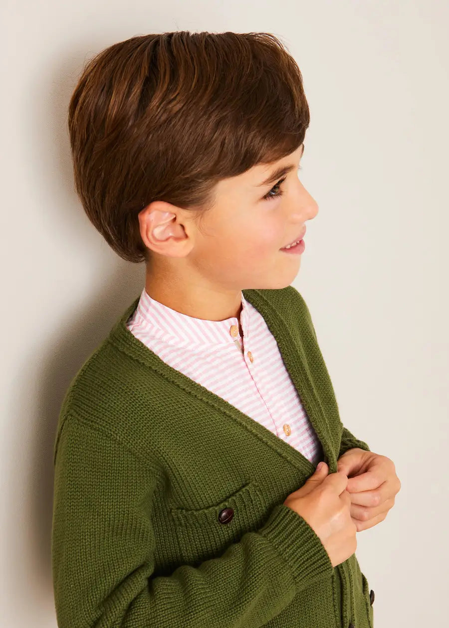 Hertford Striped Mao Collar Long Sleeve Shirt in Coral (12mths-10yrs) SHIRTS from Pepa London