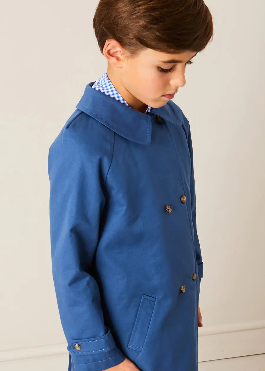Double Breasted Coat With Detachable Hood in Blue (18mths-10yrs) COATS from Pepa London