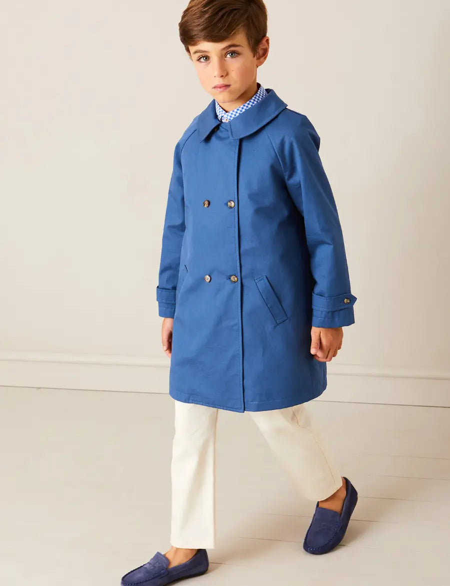 Double Breasted Coat With Detachable Hood in Blue (18mths-10yrs) COATS from Pepa London