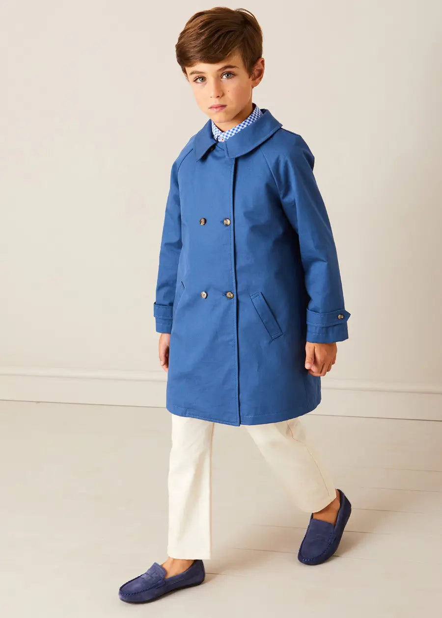 Double Breasted Coat With Detachable Hood in Blue (18mths-10yrs) COATS from Pepa London