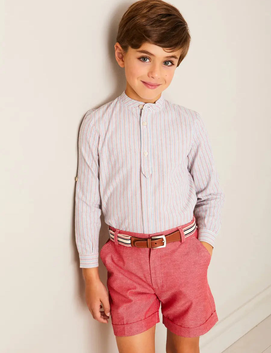 Beaufort Striped Mao Collar Long Sleeve Shirt in Blue (18mths-10yrs) SHIRTS from Pepa London
