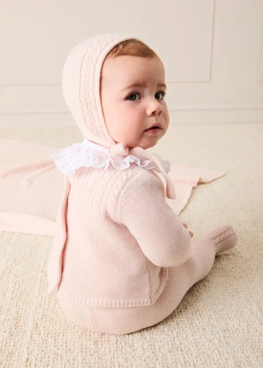 Cashmere Long Sleeve Cable Knitted Set in Pink (1mth-12mths) Knitted Sets from Pepa London