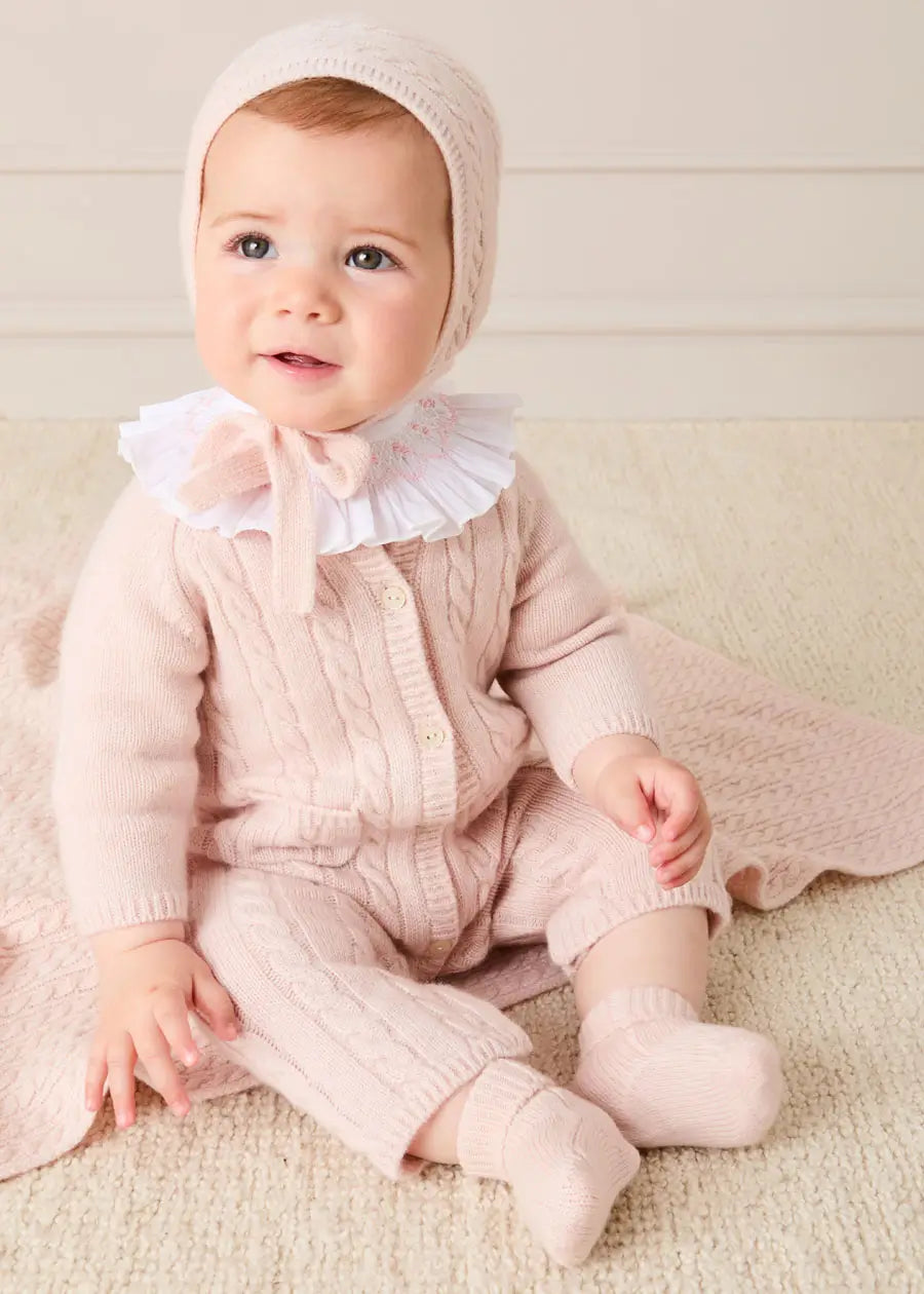 Cashmere Cable Knit Pocket Detail All In One in Pink (1mth-12mths) ALL-IN-ONE from Pepa London