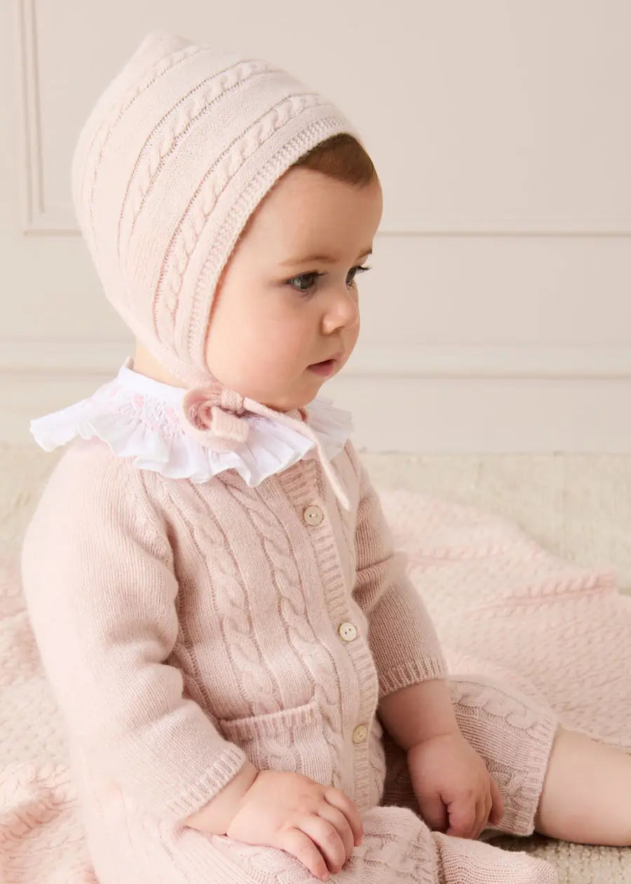 Cashmere Cable Knit Pocket Detail All In One in Pink (1mth-12mths) ALL-IN-ONE from Pepa London