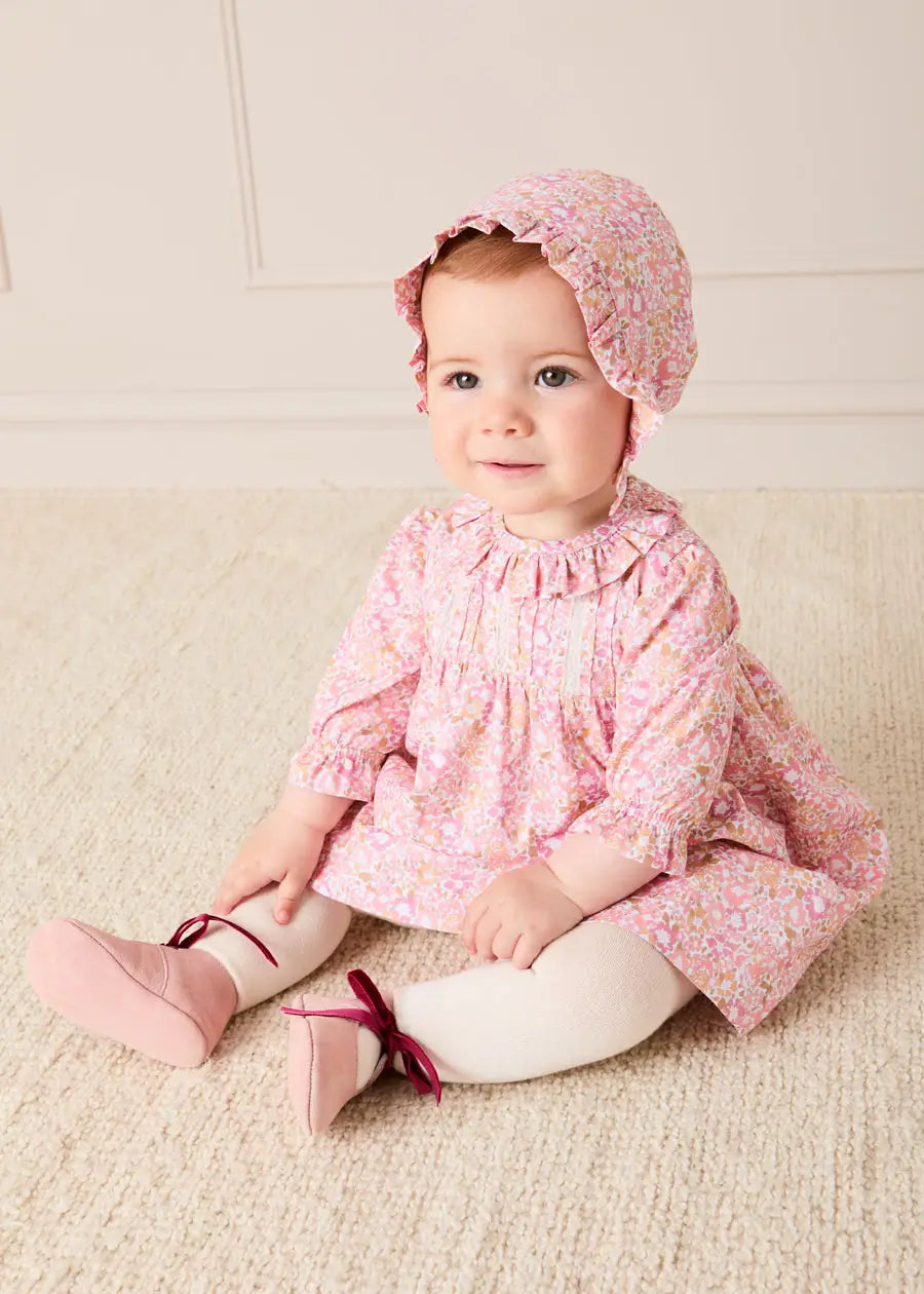 Nellie Floral Lace Detail Dress in Pink (1mth-12mths) Dresses from Pepa London