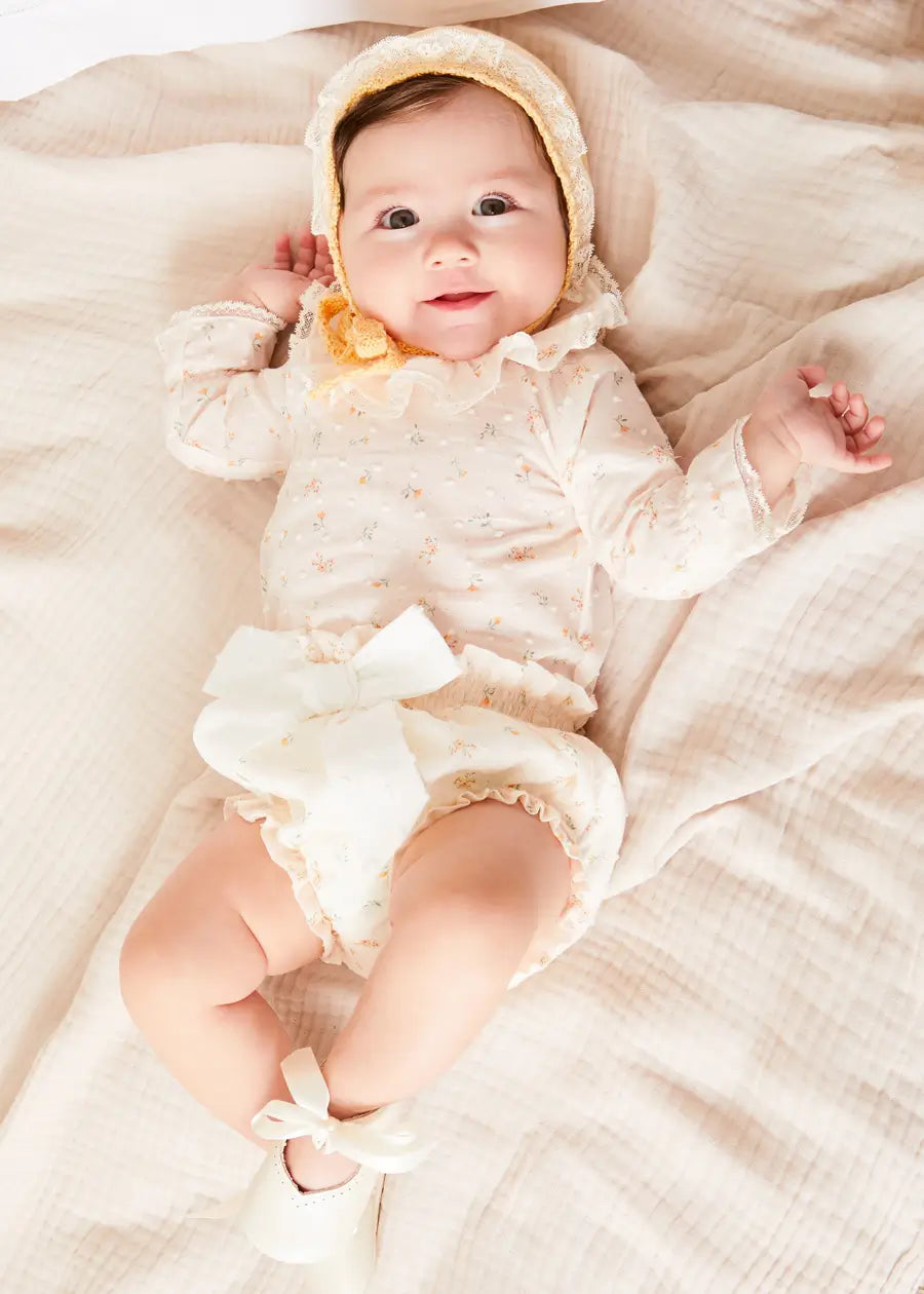 Esme Floral Ruffle Collar Long Sleeve Blouse in White (1-12mths)