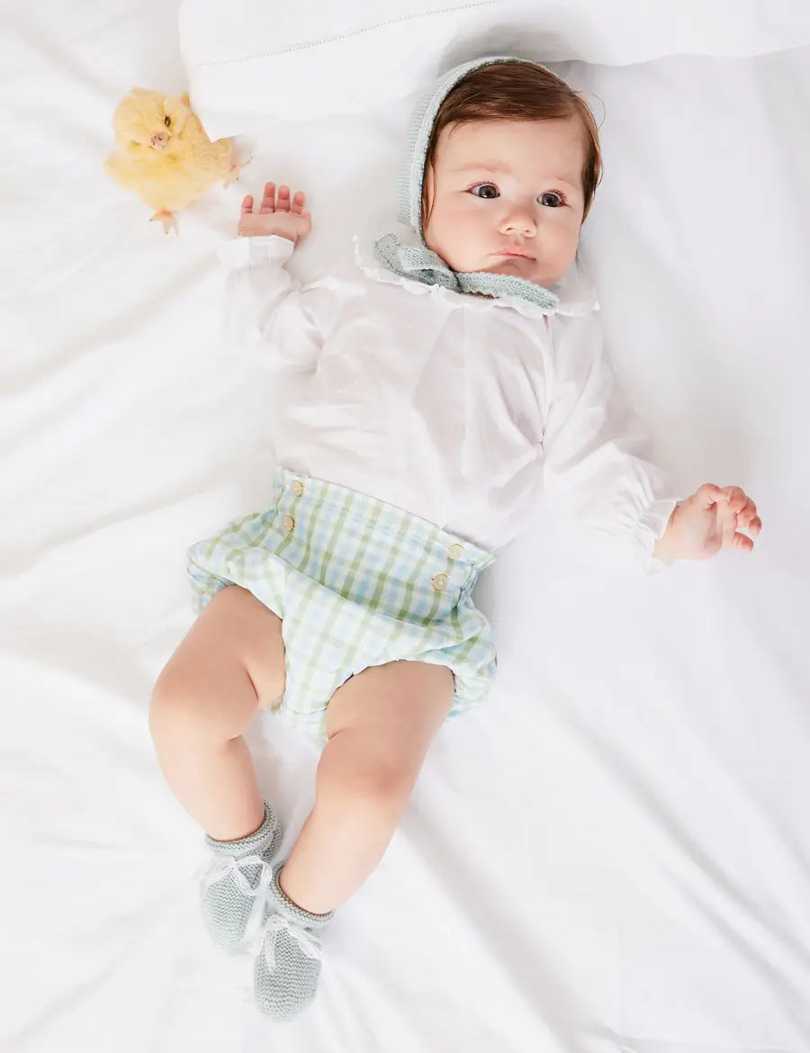 Maxwell Gingham Button Detail Bloomers in Green (1-18mths) BLOOMER from Pepa London