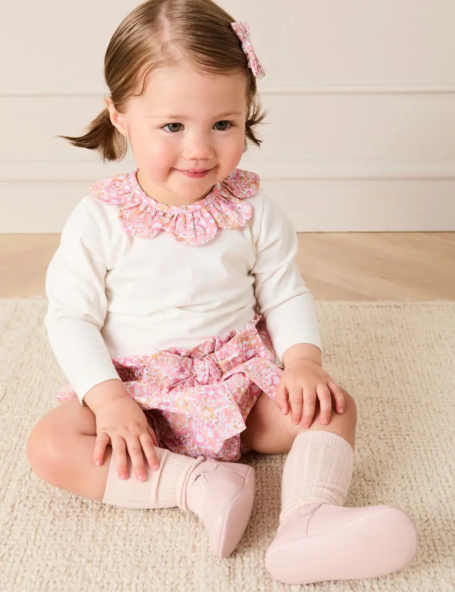 Nellie Floral Collar Long Sleeve Bodysuit in Pink (1mth-3yrs) Tops & Bodysuits from Pepa London
