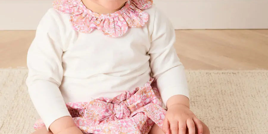 Nellie Floral Collar Long Sleeve Bodysuit in Pink (1mth-3yrs) TOPS & BODYSUITS from Pepa London