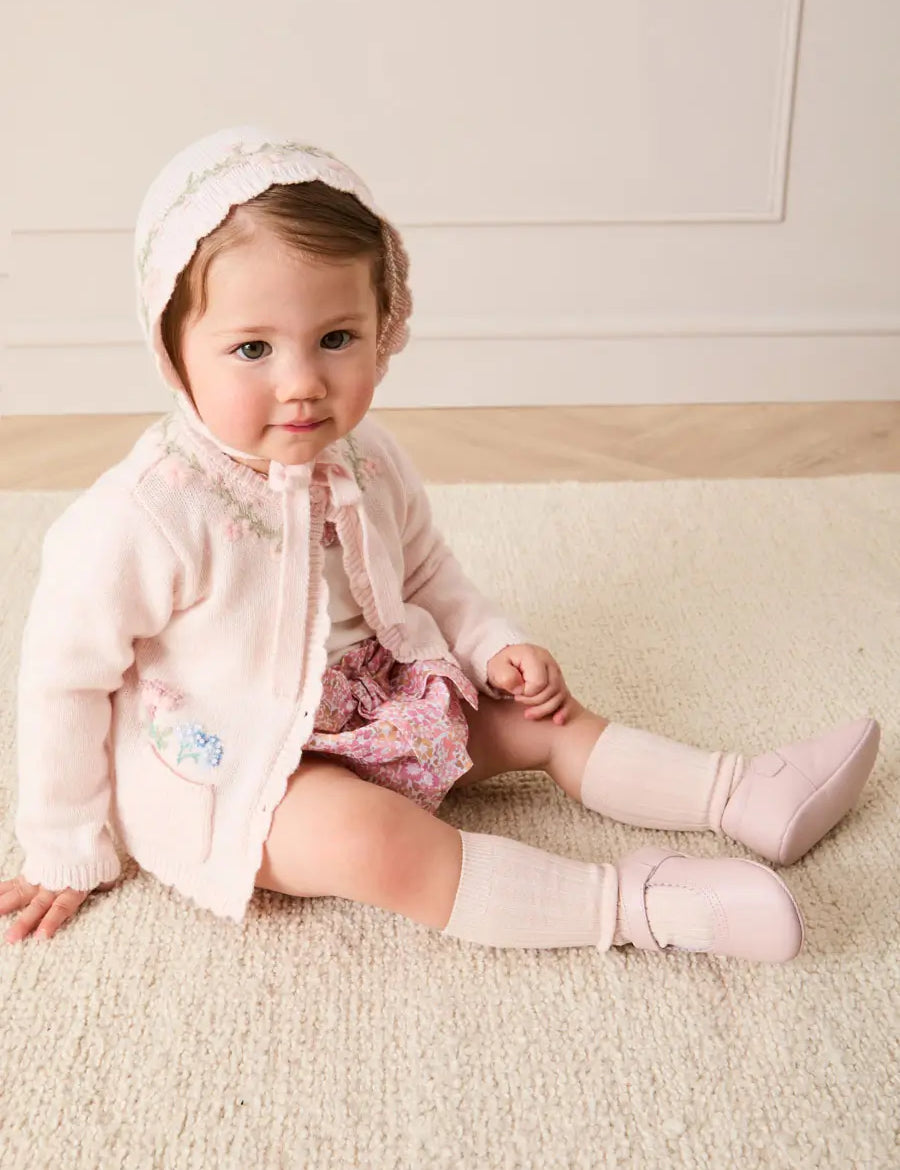 Wildflower Embroidered Pocket Detail Cashmere Cardigan in Pink (1mth-3yrs) Knitwear from Pepa London