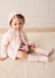 Wildflower Embroidered Pocket Detail Cardigan in Pink (1mth-3yrs) Knitwear from Pepa London