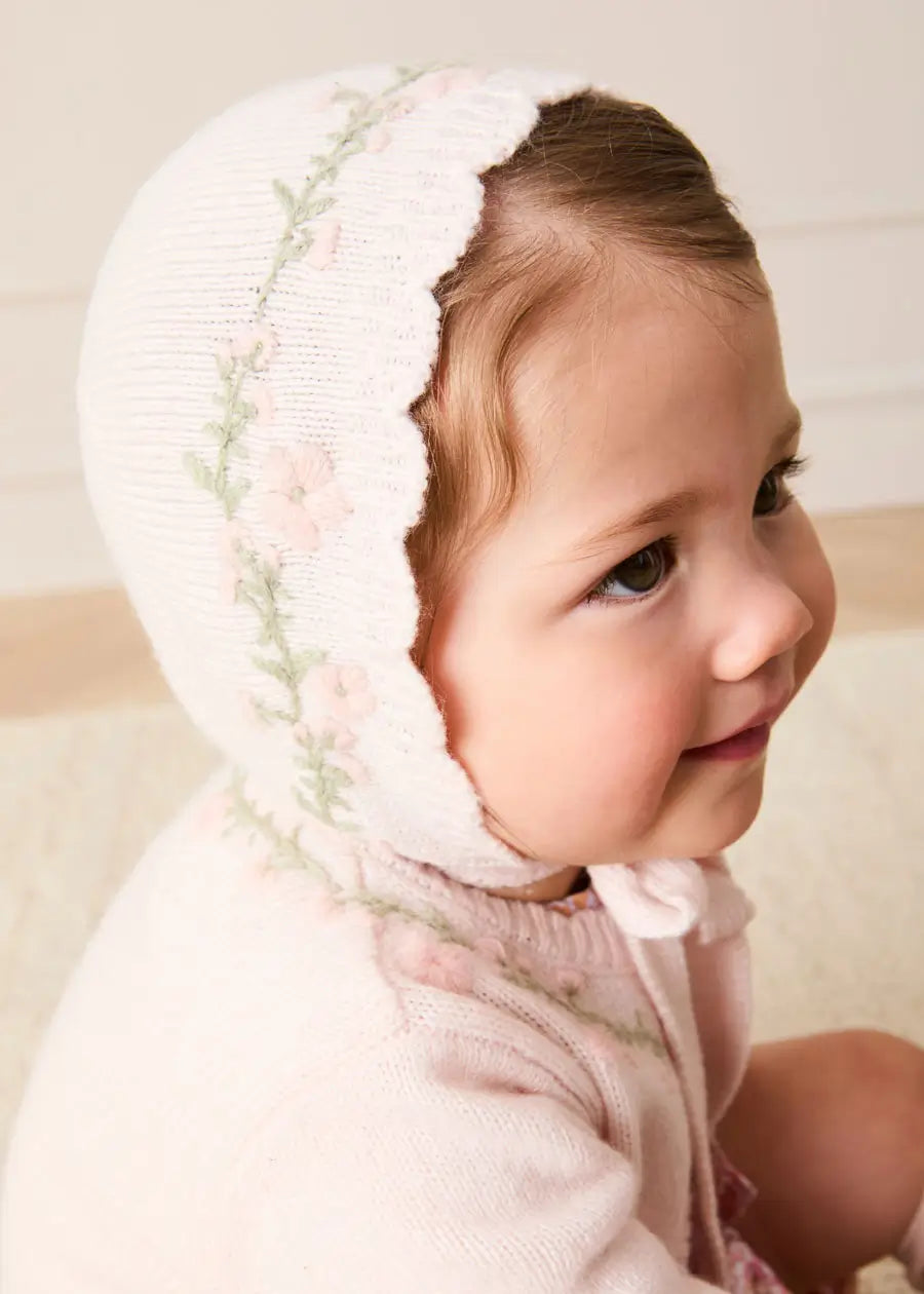 Wildflower Embroidered Bonnet in Pink (S-L) Bonnets from Pepa London