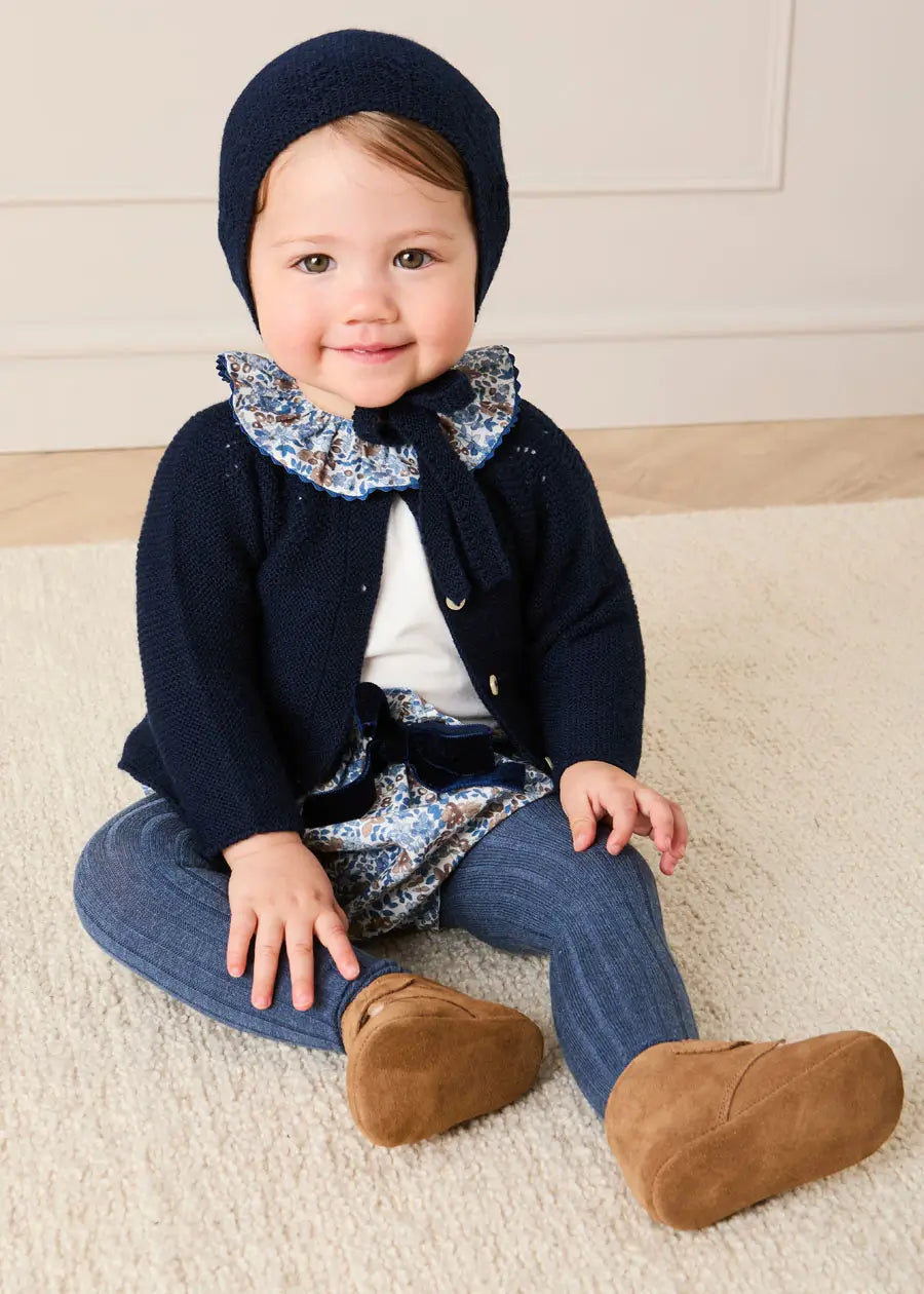 Beatrice Floral Velvet Bow Detail Bloomers in Navy (3mths-3yrs) Bloomers from Pepa London