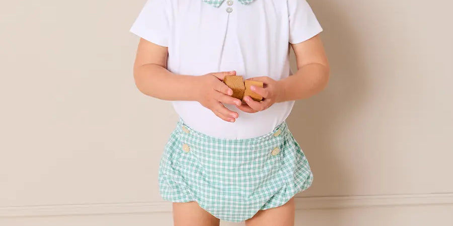 Lucas Check Button Detail Bodysuit in Green (1mth-2yrs) Tops & Bodysuits from Pepa London