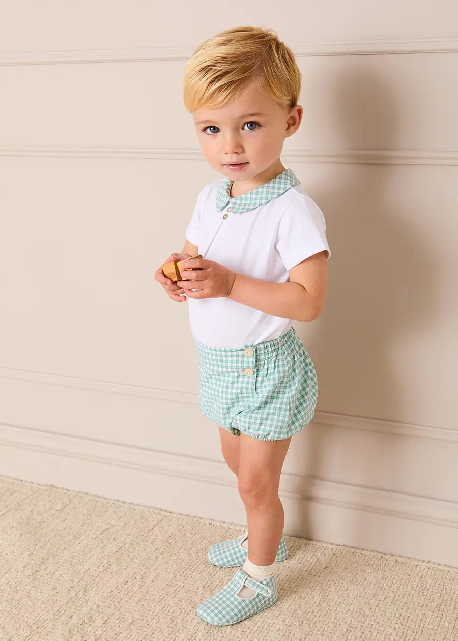 Lucas Check Button Detail Bloomers in Green (1mth-2yrs) Bloomers from Pepa London