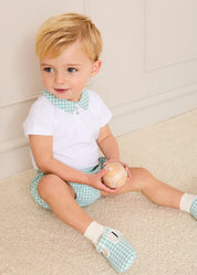 Lucas Check T-Bar Pram Shoes in Green (17-20EU) Shoes from Pepa London