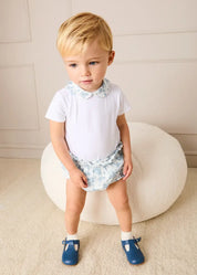 Audrey Toile Peter Pan Collar Bodysuit in Blue (1mth-2yrs) Tops & Bodysuits from Pepa London