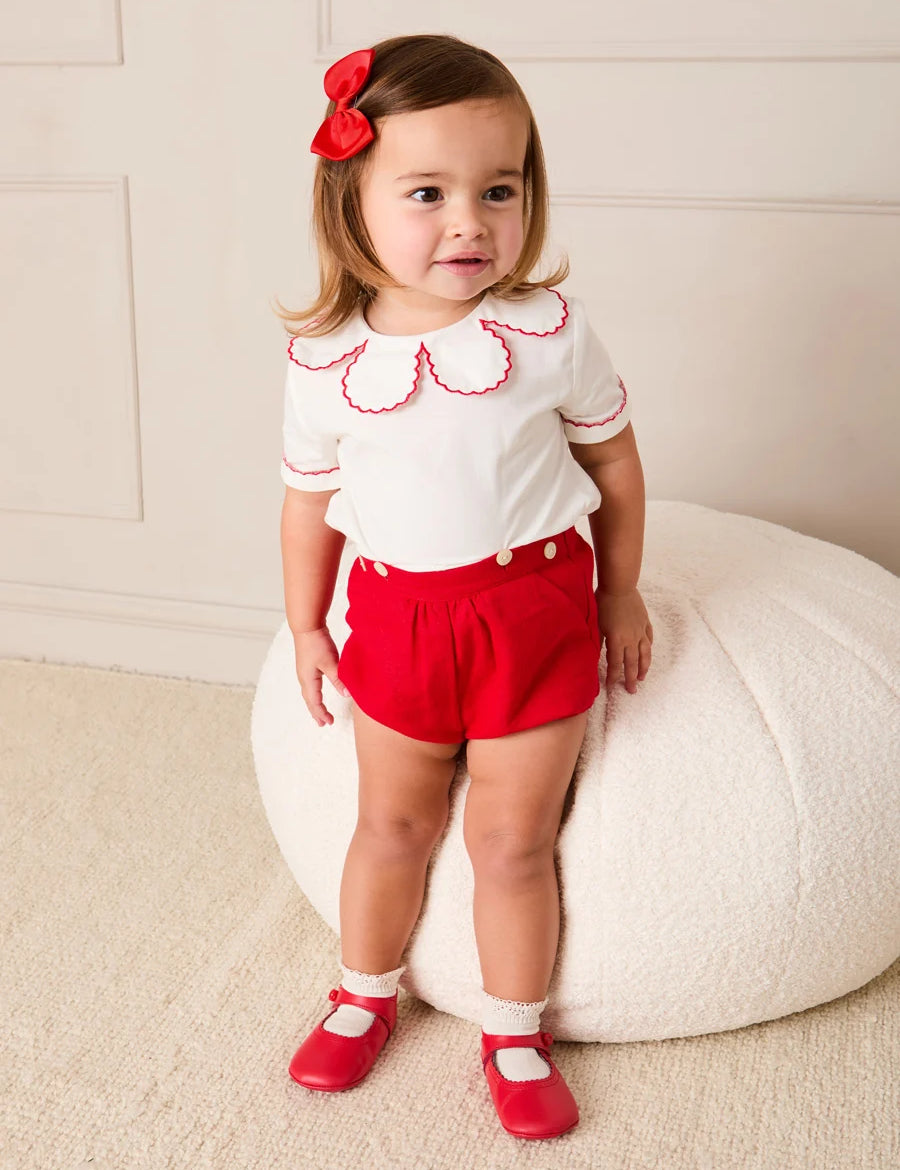 Dahlia Petal Collar Short Sleeve Two Piece Set in Red (6mths-3yrs) Two Piece Set from Pepa London
