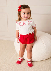 Dahlia Petal Collar Short Sleeve Two Piece Set in Red (6mths-3yrs)