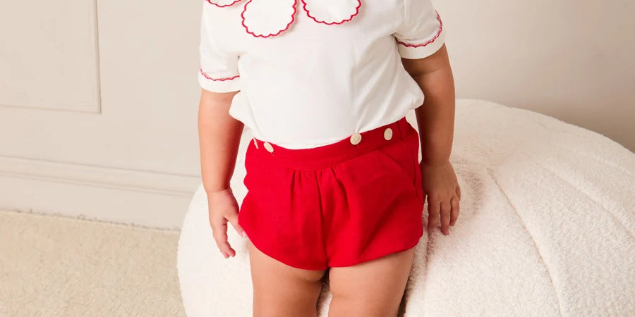 Dahlia Petal Collar Short Sleeve Two Piece Set in Red (6mths-3yrs)