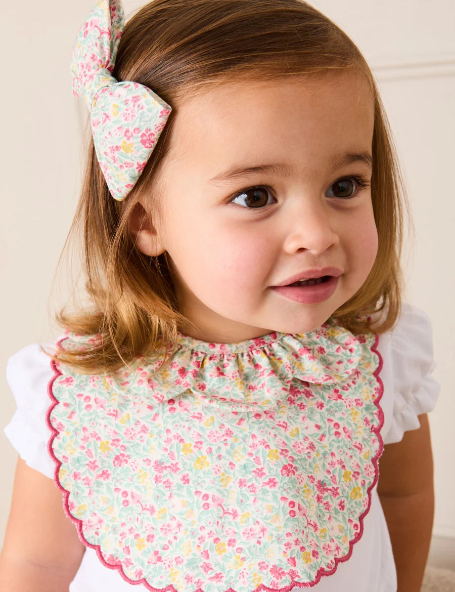 Adelaide Floral Scallop Edge Lined Bib in Pink Accessories from Pepa London