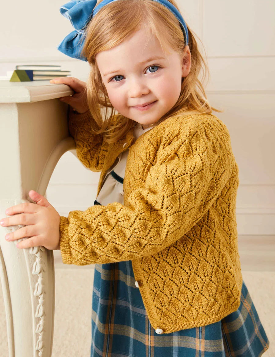 Openwork Cardigan in Mustard (6mths-10yrs) Knitwear  from Pepa London
