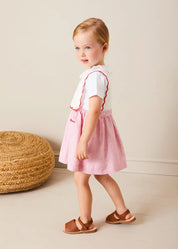 Lawrence Striped Boat Embroidered Scallop Detail Pinafore Skirt in Red (18mths-4yrs) SKIRTS from Pepa London