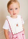 Lawrence Striped Boat Embroidered Scallop Detail Pinafore Skirt in Red (18mths-4yrs) SKIRTS from Pepa London