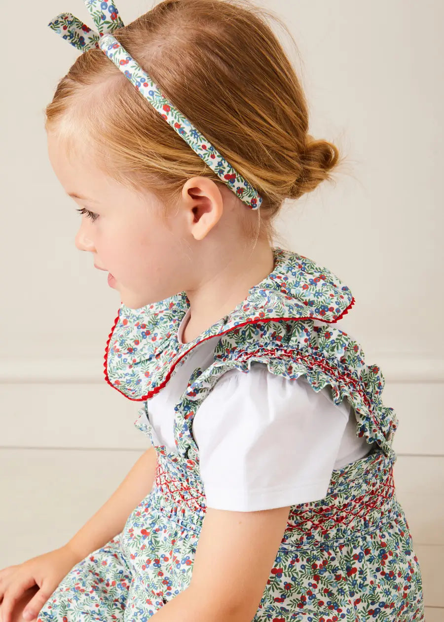 Evelyn Floral Smocked Detail Skirt With Braces in Red (18mths-6yrs) SKIRTS from Pepa London