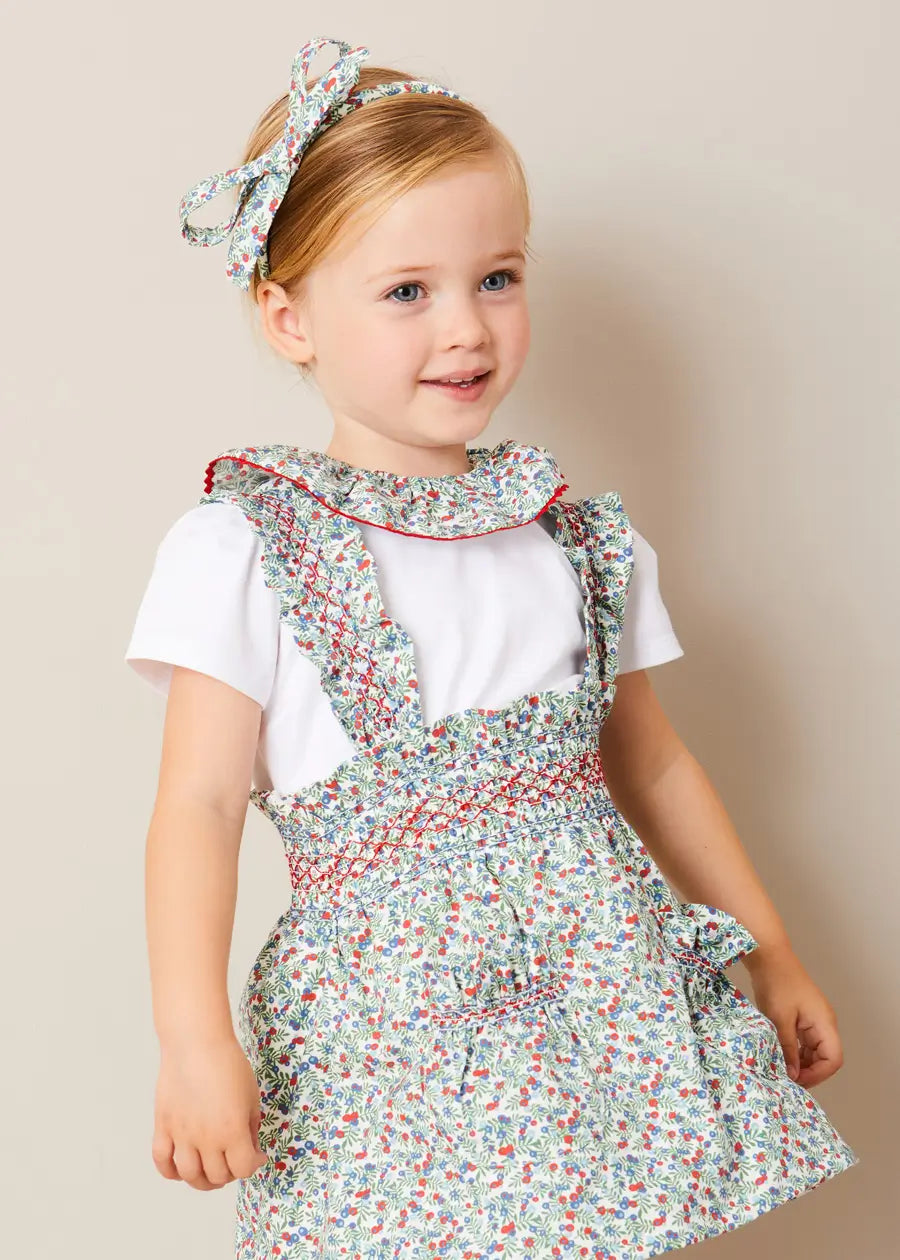 Evelyn Floral Smocked Detail Skirt With Braces in Red (18mths-6yrs) SKIRTS from Pepa London