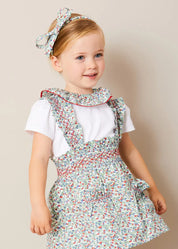 Evelyn Floral Smocked Detail Skirt With Braces in Red (18mths-6yrs) SKIRTS from Pepa London