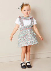 Evelyn Floral Smocked Detail Skirt With Braces in Red (18mths-6yrs) SKIRTS from Pepa London