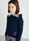 Statement Collar Button Up Cherry Cardigan in Navy (12mths-10yrs) Knitwear  from Pepa London